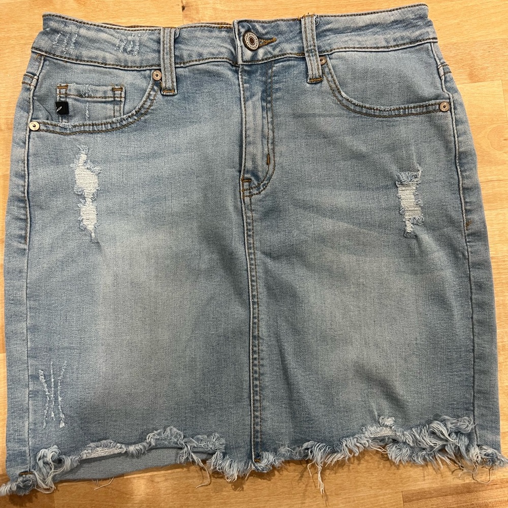 Kancan Mini Denim Distressed Skirt